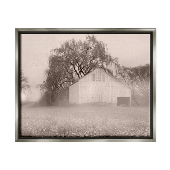 Stupell Industries Quaint Wildflower Meadow Countryside Barn Farmland Fog Photograph Luster Gray Floating Framed Canvas Print Wall Art, Design by Lori Deiter
