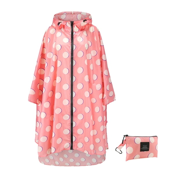Advancent Mujeres Hombres Capa de lluvia Cremallera frontal Transpirable Poliéster Ropa impermeable Camping Viajar Capa impermeable portátil Paraguas de lluvia punto rosa