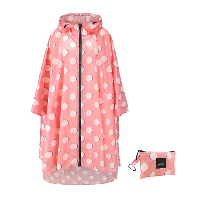 Advancent Mujeres Hombres Capa de lluvia Cremallera frontal Transpirable Poliéster Ropa impermeable Camping Viajar Capa impermeable portátil Paraguas de lluvia punto rosa