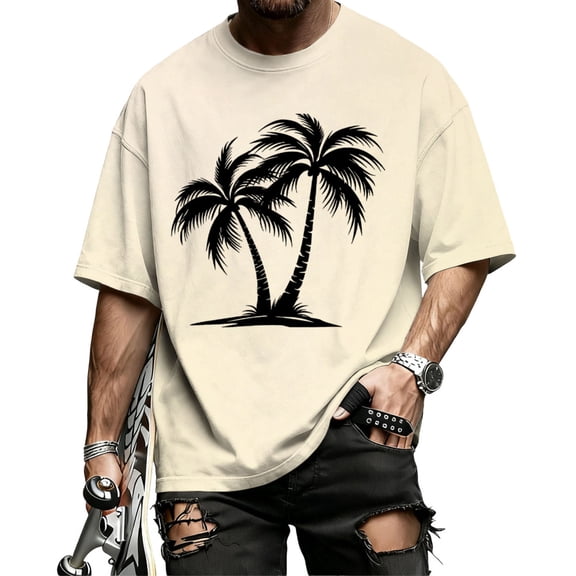 adaychics Hawaiian Tee Shirts for Men Palm Tree Print Short Sleeve Crew Neck Tropical T Shirt Summer Clothes for Daily