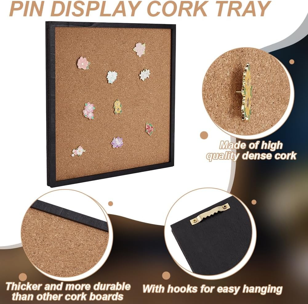 1 pc Pin Board Square Cork Board with Black Frame 11.8x11.8inch Wall Mounted Cork Board for Brooch Pin Storage Office Home Festival Wedding Decor 0.7inch Thick