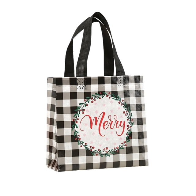 CLLC 1 bolsa de regalo navideña con asas, bolsa grande reutilizable de 8x8 pulgadas para regalos, decoraciones navideñas, botellas de vino y juguetes, ideal para regalar en Navidad (D, 1 unidad).