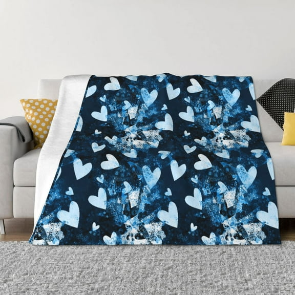 Rateoe Ice Blue Heart Pattern Flannel Throw Blanket, Ultra-soft Blanket for Bed, Couch, Car, Hypoallergenic Anti-pilling blanket-