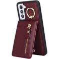 thumbnail image 6 of Samsung Galaxy S21 Case with Card Holder for Women, Samsung Galaxy S21 Phone Case Wallet with Credit Card with Ring Kickstand Zipper Slim Stand Case - Red Wine, 6 of 14