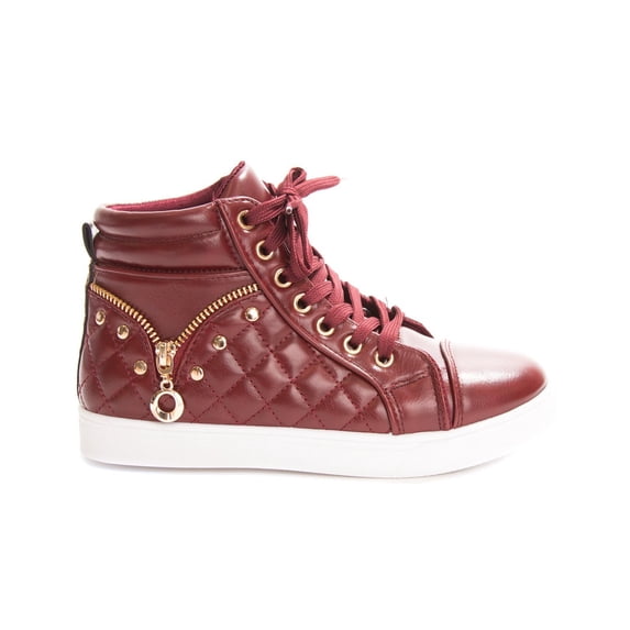 Soho Shoes Women's Leatherette Quilted Lace Up High Top Sneakers