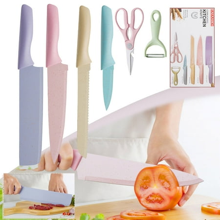 

kitchen Colorful Kitchen Knives Set Of 6 PCS Cute Fruit Knife Set With Gift Box High Carbon Steel Kitchen Knife Set Without Block Environmental Straw Material Fragarn
