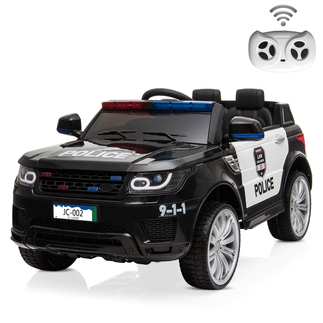 Ride on RC Toy Police Car for Kids, 12V 2.4GHz Children Dual Drive