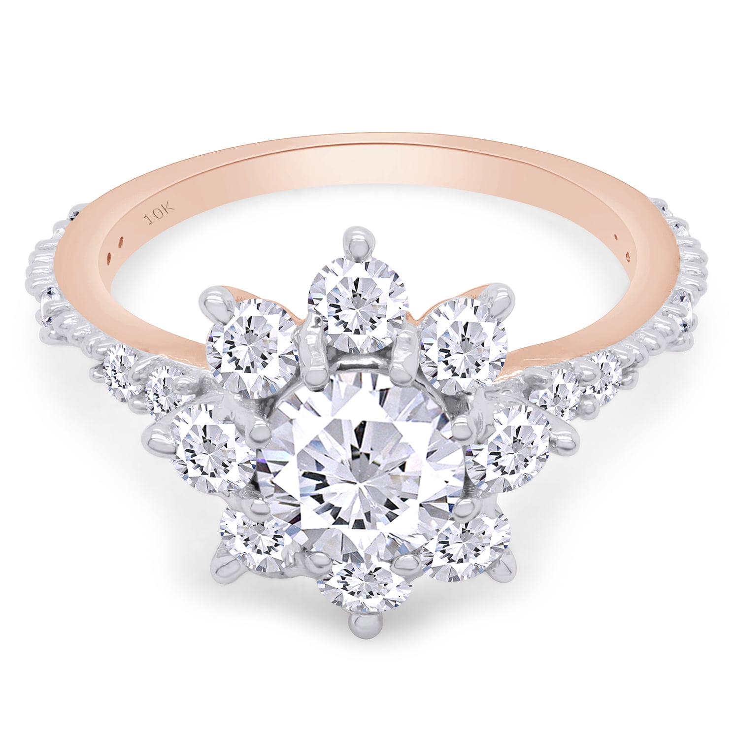 AFFY 1.65CT Moissanite Diamond Halo Flower Wedding Engagement Ring For Women 10K Solid Rose Gold-4