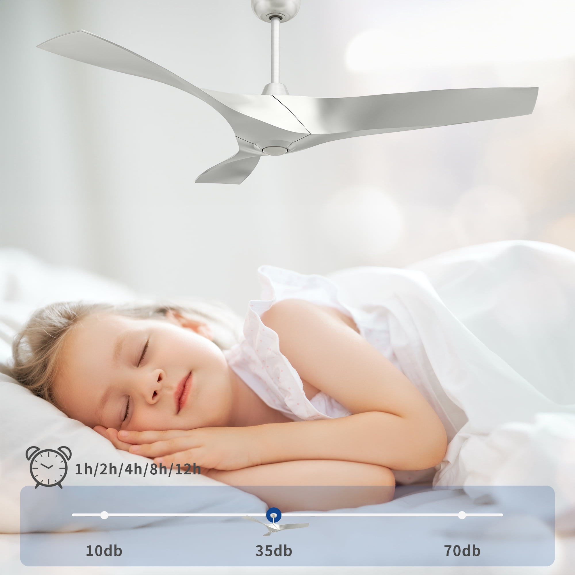 Uforic 52" Modern Ceiling Fan with Remote for Bedroom Kitchen More, Silver