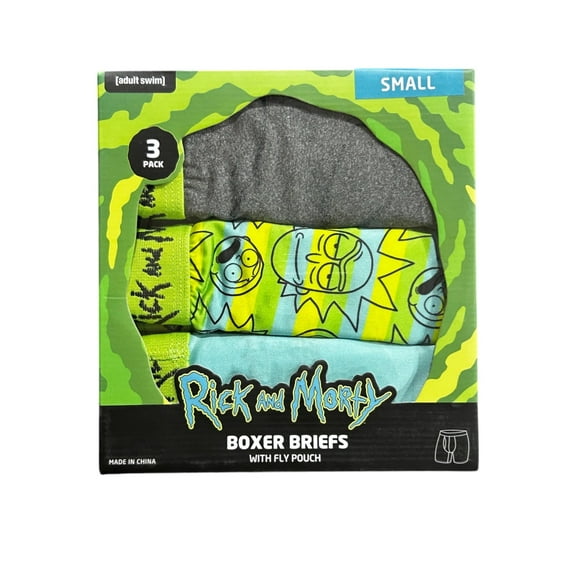 RICK AND MORTY Men's 3-Pack Comfort Boxer Brief, Green, Small
