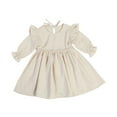 thumbnail image 2 of Little Girls Cotton Dresses Size 1-6 Toddlers Kids Cute Ruffle Long Sleeve Crewneck A-Line Solid Color Babydoll Dress, 2 of 3