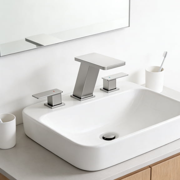 Elite 8 in. Waterfall Widespread 2-Handle Bathroom Faucet, 3-Hole Sink Faucet with Pop-Up Drain, Brushed Nickel