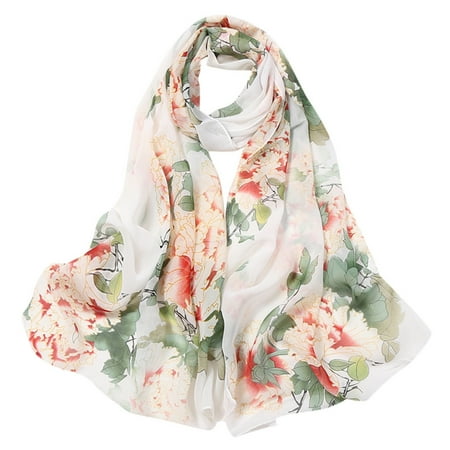 

Dadaria Winter Scarf Fashion Women Flower Print Long Soft Wrap Scarf Simulation Silk Shawl Scarves White Women