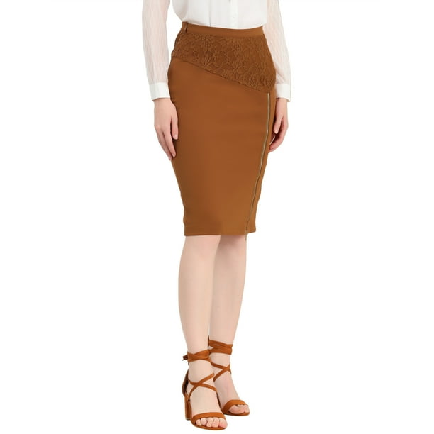 Falda recta de Trabajo Allegra K con Abertura Debajo de la Rodilla