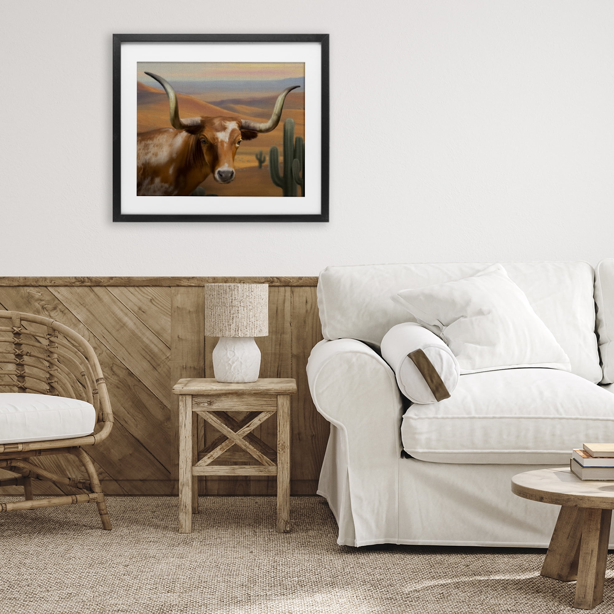 Stupell Industries Longhorn Western Landscape Black Framed Print Under Glass, design by Matthew Piotrowicz