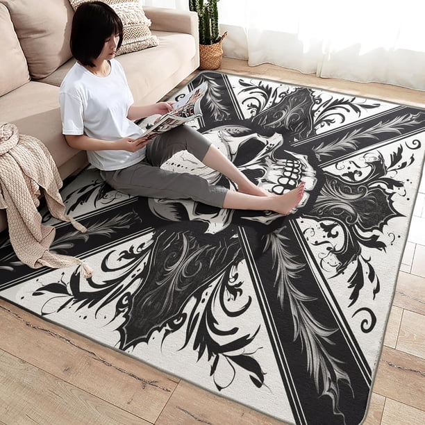 Skull Rug 5x7 Area Rugs for Bedroom Living Room, Black and White