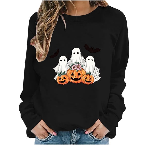Juebong Halloween Funny Graphic Tops for Womens Teens Sweatshirts Crewneck Pullover Female Fall Outfits 2026,Witch Pumpkin Ghost Bat,loose,Maternity, workout,airport fashion clothes