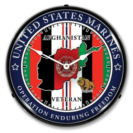 Collectable Sign and Clock Marine Veteran Operation Enduring Freedom LED Lighted Premium Wall Clock