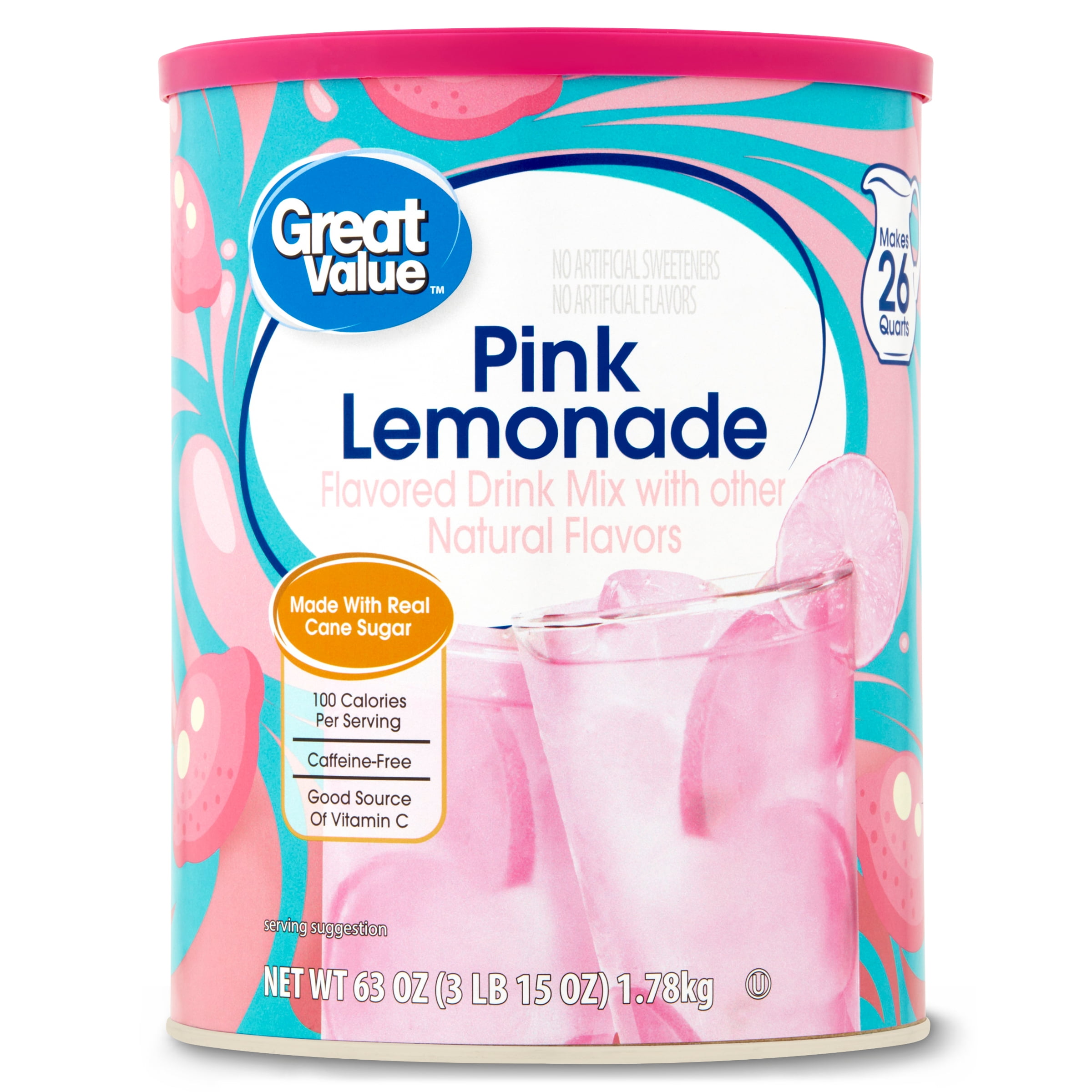 Great Value Drink Mix, Pink Lemonade, 63 oz