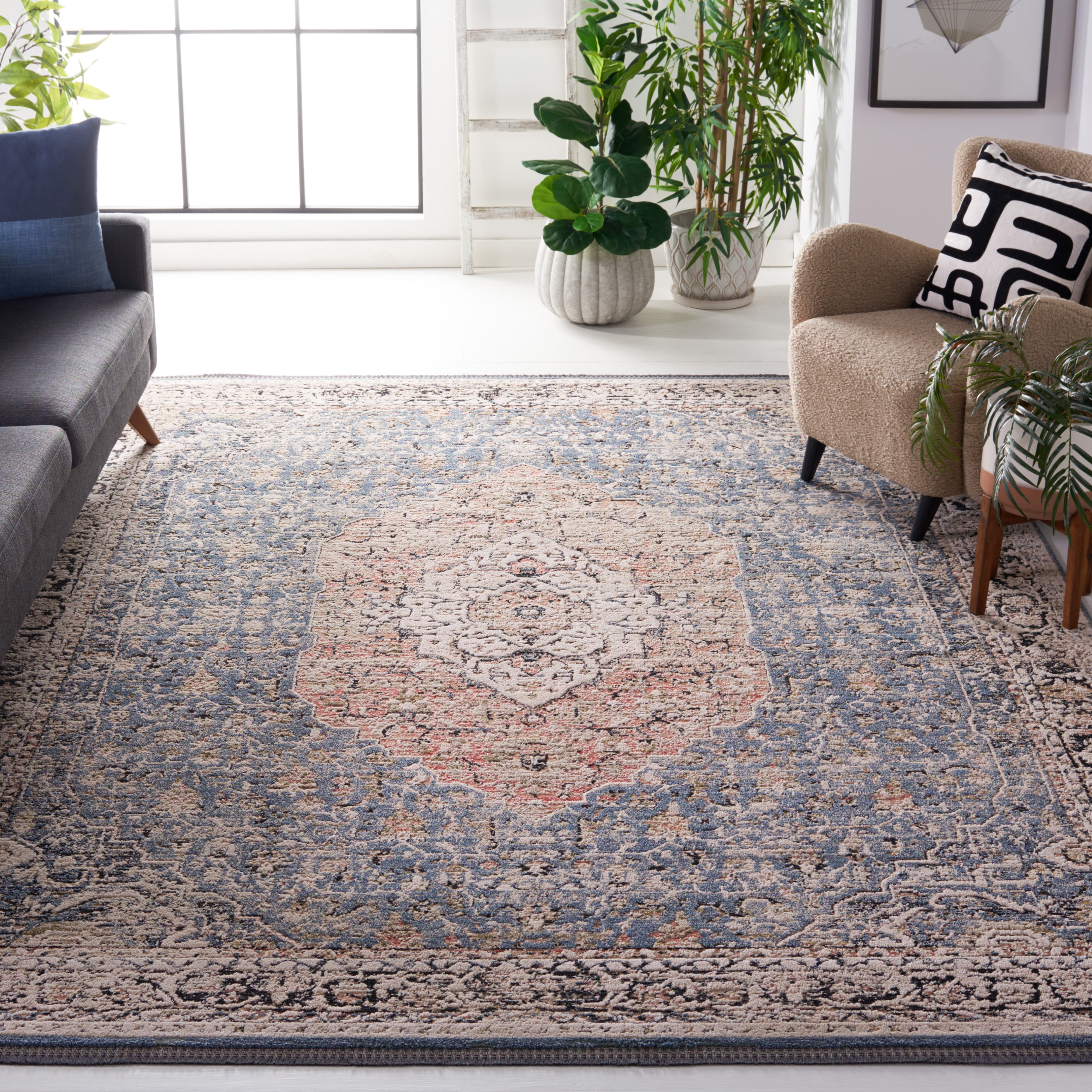 SAFAVIEH Vivaldi Zoolander Medallion Area Rug, Blue/Rust, 6'7" x 6'7" Square
