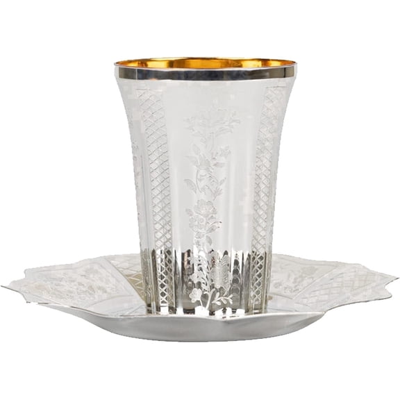 EcoQuality 5.5 oz Silver Plastic Kiddush Cup Set, With Plate, 5 Pack