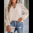 thumbnail image 4 of Blusa Elegante de Encaje para Mujer, Larga, Cuello en V, Ojales, Elegante, para Fiesta, Floral, con Cuello en V Festoneado Albaricoque S, 4 of 9