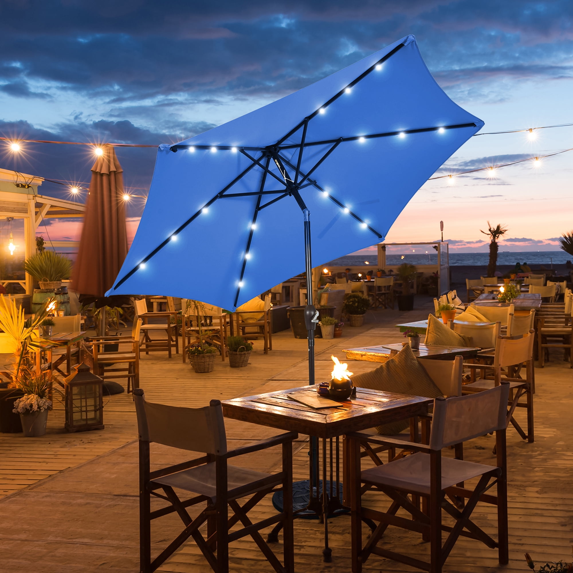 Gymax 9 ft Patio Table Market Umbrella Yard Outdoor w/ Solar LED Lights  Blue | Walmart Canada
