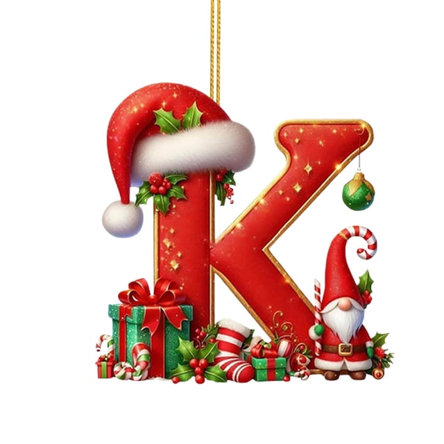 SLYNSHome Lettres de Noël Étiquettes Ornement, Lettres Alphabet Personnalisées Rouges pour Bricolage Décorations Initiales Monogramme Suspendu - K