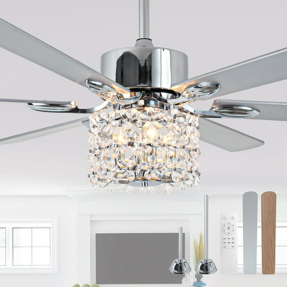 Cusp Barn 65" Vintage Crystal Shade Ceiling Fan with Lights and Remote Control, All Seasons DC Motor Reversible Fan with Lights