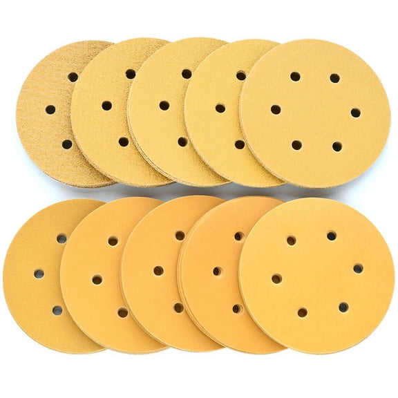 SATC 6 inch 50Pcs Hook and Loop Gold Sanding Discs 80-400 Grit Orbital Sander Sandpaper Pads Assorted