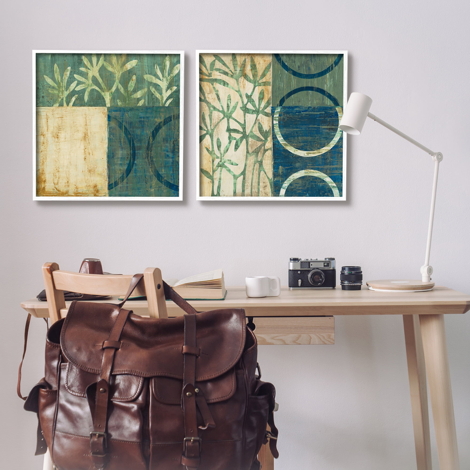 Stupell Industries Modern Botanical Shapes Abstract Painting White Framed Art Print Wall Art, 24 x 24, Set of 2
