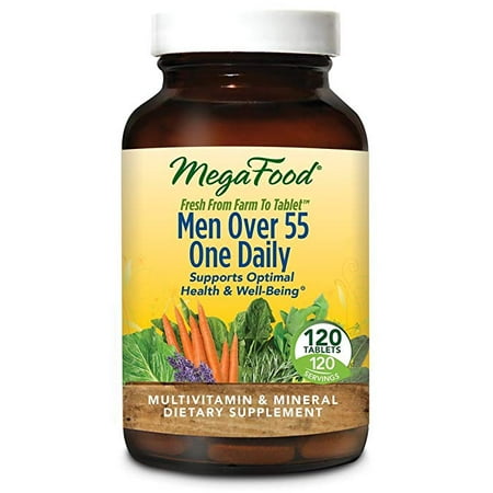MegaFood - Men Over 55 One Daily, Multivitamin Support for Healthy Energy Production and Immunity with Vitamins C and D3, and Methylated Folate and B12, Vegetarian, Gluten-Free, Non-GMO, 120