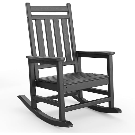 HDPE Rocking Chair Outdoor Poly High Back Porch Rocker Chairs for Adults All Weather Resistant Furniture for Patio Front Porch Black