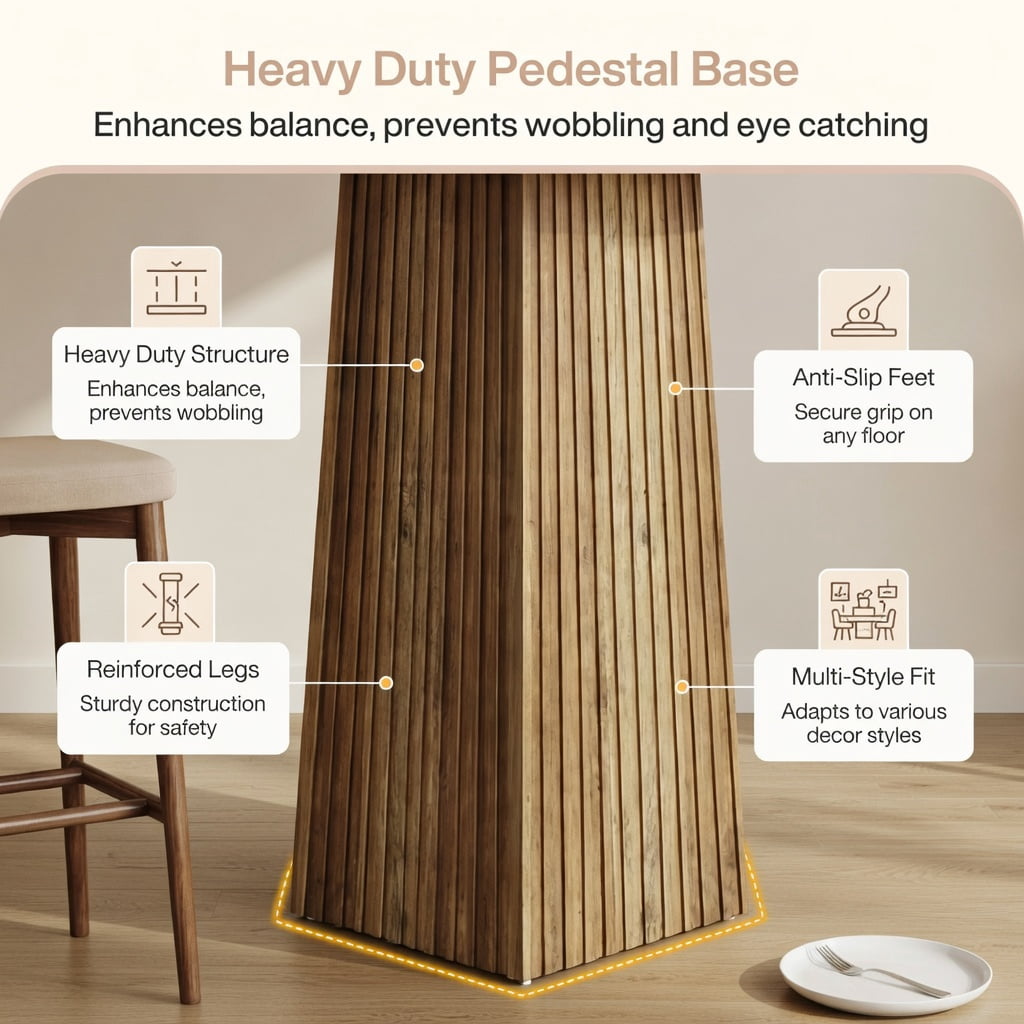 Hommoo 31.5 Inch Round Pub Table, Modern Fluted Pedestal Bar Table for Kitchen, Apartment, Breakfast Nook & Small Spaces, Walnut