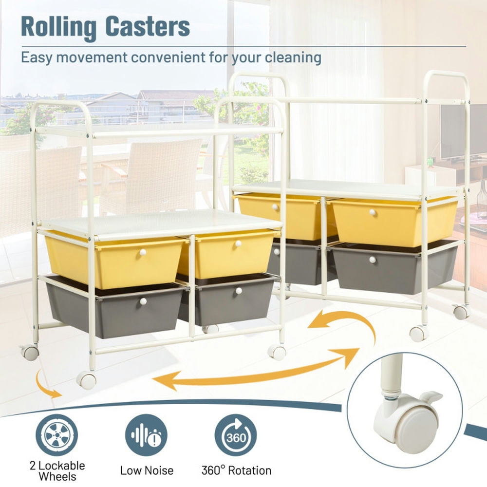 Demi Bonn 4 Drawers Shelves Rolling Storage Cart Rack with 4 Universal Casters, Yellow & Gray