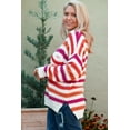 thumbnail image 4 of FOLUNSI Chandail Chic Grande Taille Col en V, Manches Longues, Rayures Roses, Épaules Tombantes, 4 of 8