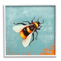 Stupell Industries Bumble Bee Blue Hive Pattern Painting White Framed Art Print Wall Art, Design by Lucia Stewart
