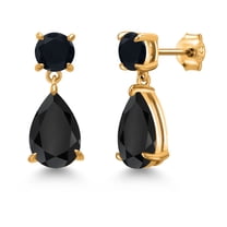 Gem Stone King 18K Yellow Gold Plated Silver Black Onyx Earrings for Women | 7.14 Cttw | Gemstone December Birthstone | Pear Shape 12X8MM