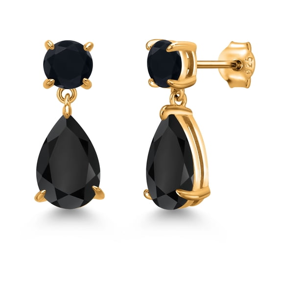 Gem Stone King 18K Yellow Gold Plated Silver Black Onyx Earrings for Women | 7.14 Cttw | Gemstone December Birthstone | Pear Shape 12X8MM