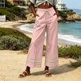 thumbnail image 6 of ShomPort Womens Boho Palazzo Pants Eyelet Hem Wide Leg Drawstring Casual Trendy Ankle Length Palazzo Pants Travel, 6 of 6