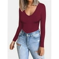 thumbnail image 3 of Womens V Neck Long Sleeve T Shirt Fitted Top for Women Low Cut Tight Shirts Going Out Casual Basic Fall Clothes, 3 of 6