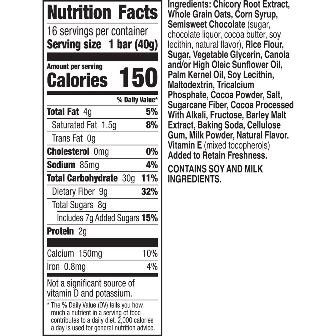 Fiber One Oats & Chocolate Chewy Bars, 16 Count