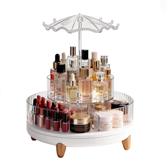 Rotating cosmetic organizer, countertop cosmetic storage rack, suitable for dressing table; large-capacity perfume and skincare storage box, 360-degree rotation design, transparent color