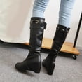 thumbnail image 4 of Fesfesfes Tall Boots for Young Ladies Warm Solid Knee High Boots Round Toe Lace Bandage Booties High Heel Boots Shoes US:9.5(43), 4 of 7