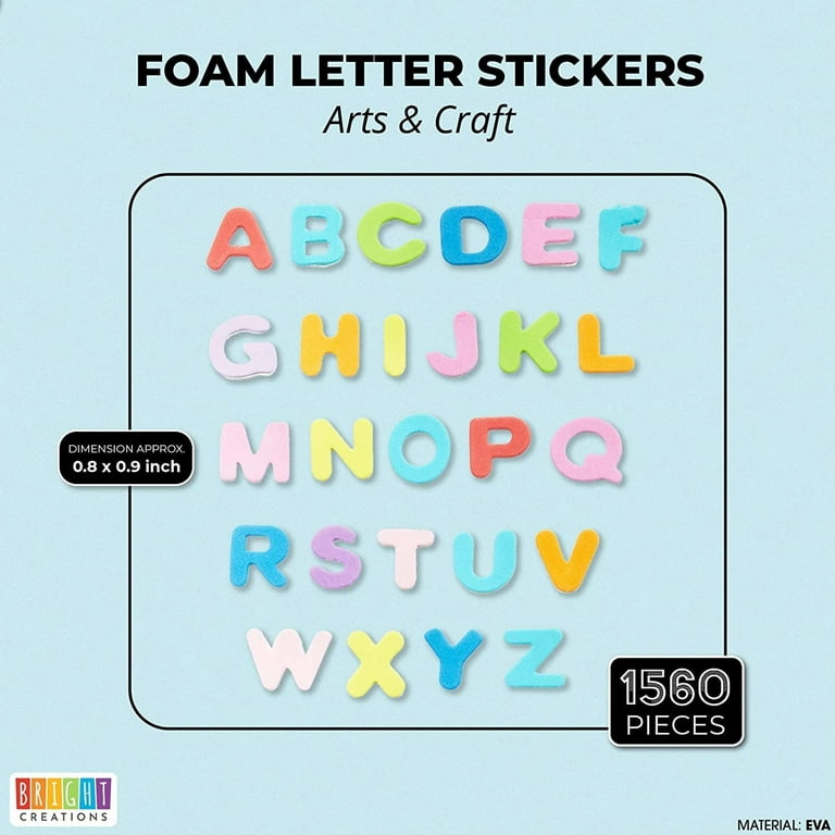 1560-Pieces Foam Letter Stickers for Crafts, 60 Sets of Self-Adhesive AZ  Alphabet Letters (12 Colors, 0.87 in)