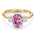 thumbnail image 3 of Gem Stone King 18K Yellow Gold Plated Silver Pink Moissanite and Sky Blue Aquamarine Engagement Ring for Women | 2.50 Cttw | Oval 9X7MM | Gemstone Birthstone | Size 6, 3 of 6