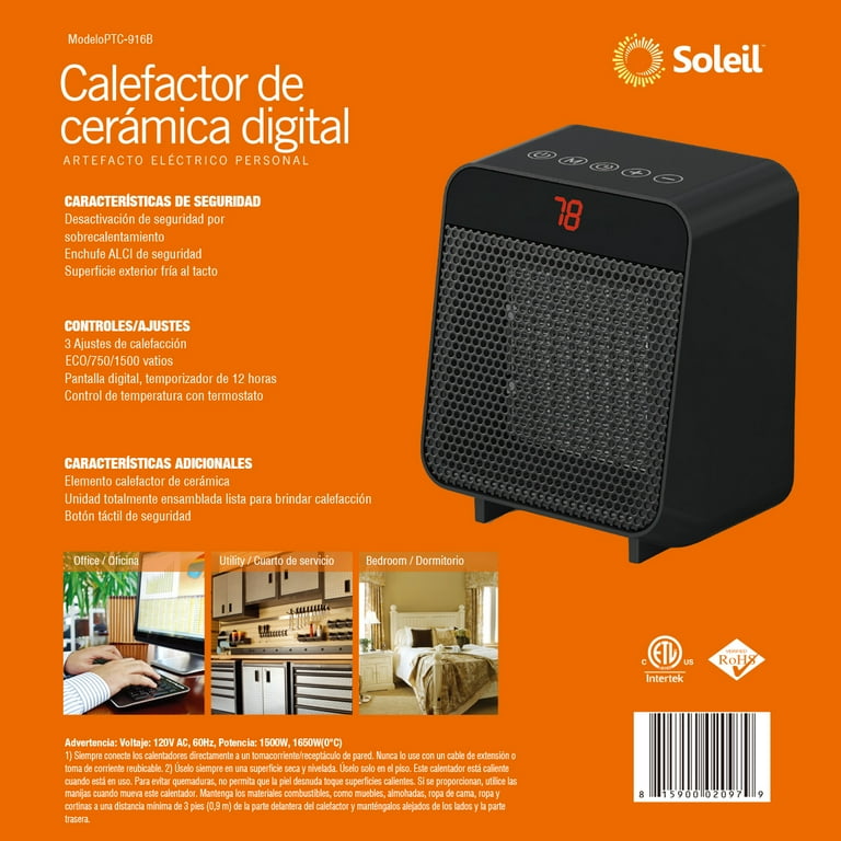 Soleil Electric Digital Ceramic Heater 1500W Indoor Black