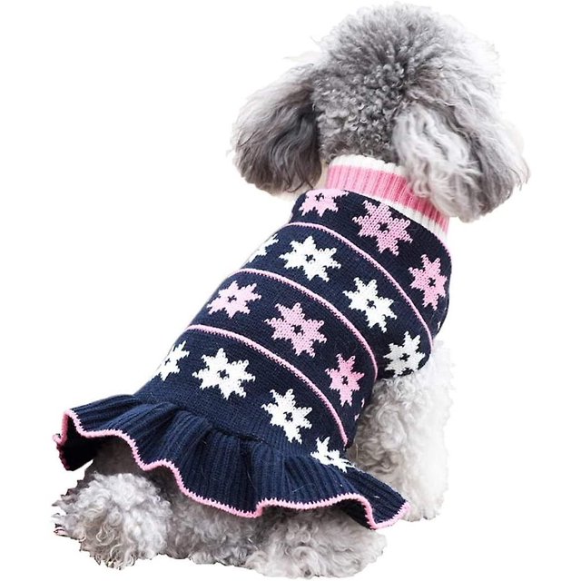 Suéter para perro, suéter pequeño de cuello alto para perro, vestido de punto, ropa cálida para perro, azul marino S JM