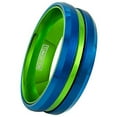 thumbnail image 3 of Wedding Rings For Men or Women 8mm Blue Tungsten Band w Green Groove Line, 3 of 4