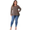 thumbnail image 3 of DARING DIVA Women's Plus Size Floral V Neck Long Sleeve Ruffle Tunic Blouses 1X Brown Orange, 3 of 6